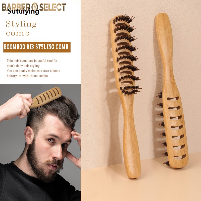 Sutuiying 1pc Ribbed Comb for Men Bristle Fluffy Hair Brush Salon Hairdressing Fifty percent discount Bamboo Massage Rib Hair Comb Scalp Barber Hair Styling Comb