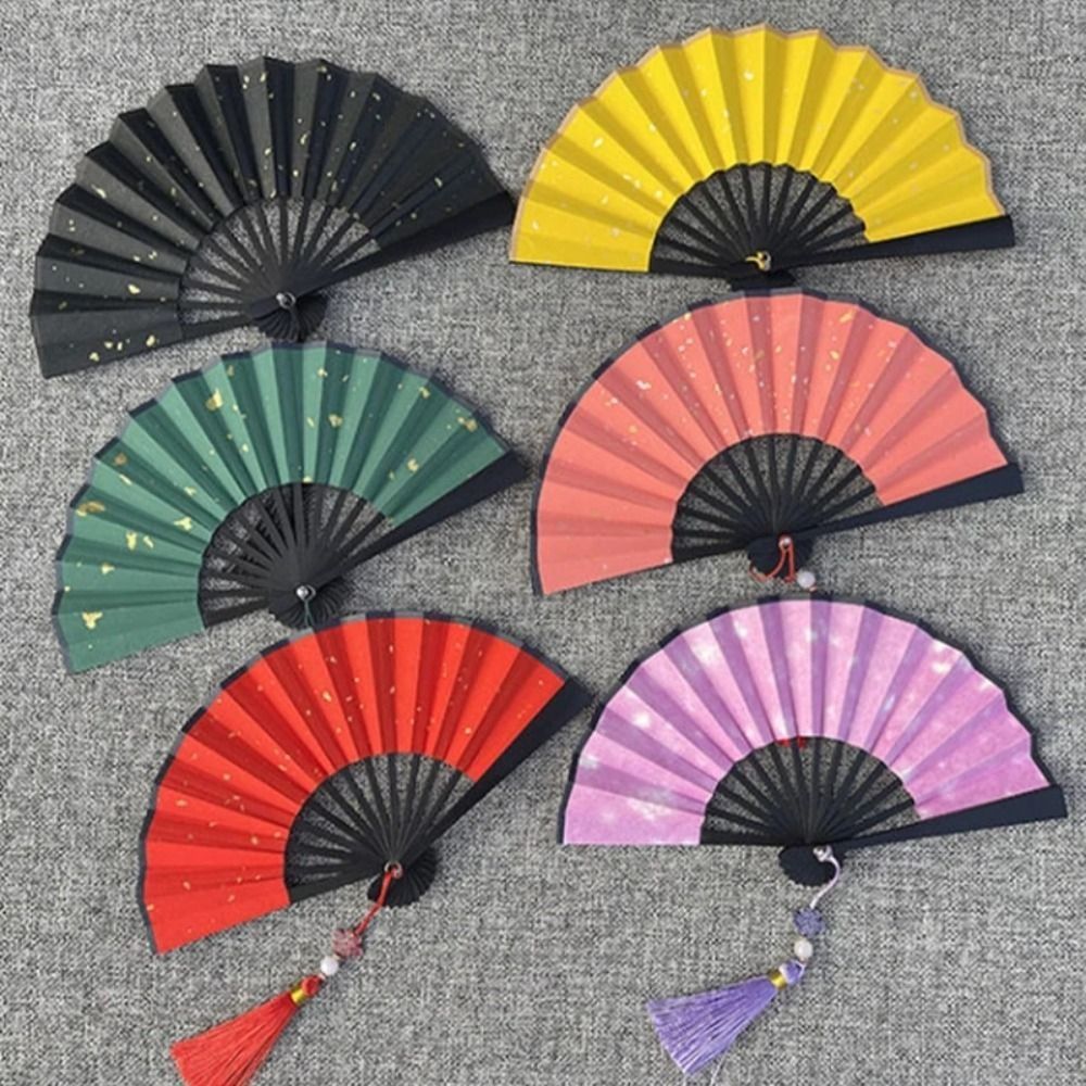 Home Decor 4 Inch Folding Fan Gilded Rice Paper Portable Hanfu Fan Bamboo Handle Antique Tassel Paper Fans Calligraphy And Painting