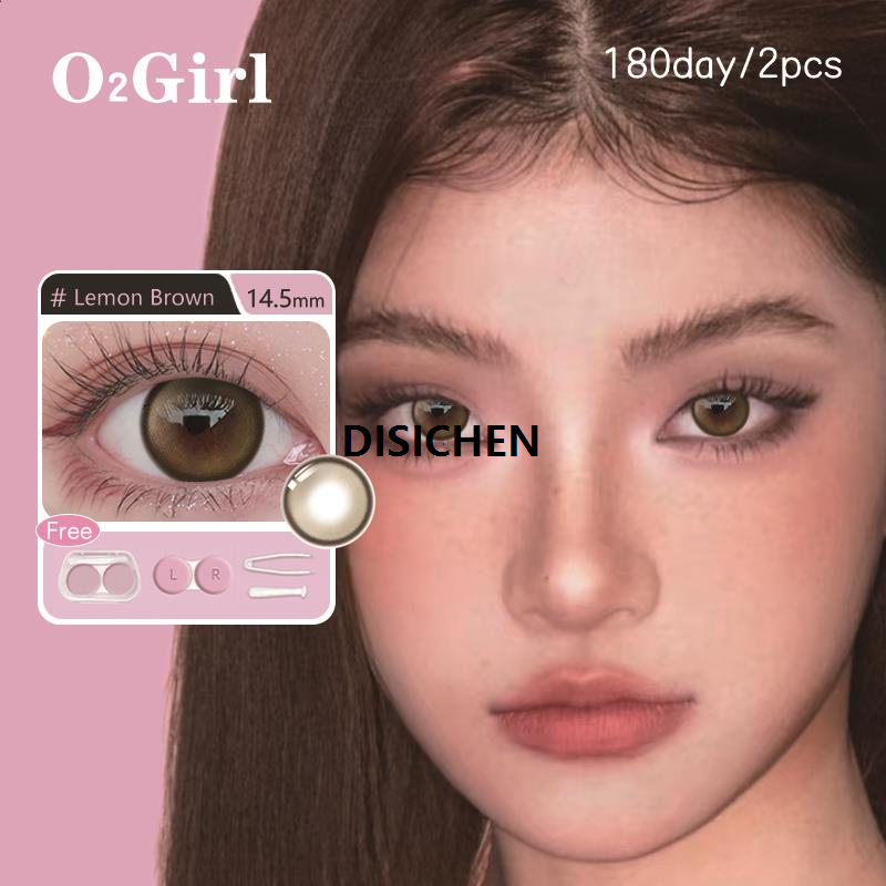 DISICHEN 【New 】O2GIRL Brown Big EyesBLue Colored Contact Lens Nature Profound 12months 14.2-14.5mm Soft lenses Set 0-800 Yearly Usage Sales promotion