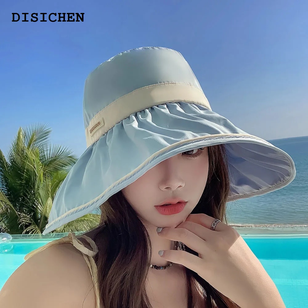 DISICHEN Portable 2023 new Women's bucket hat Solid bow style Panama caps fashion luxury hat fisherman hat Ladies summer sun Travel Beach Hat