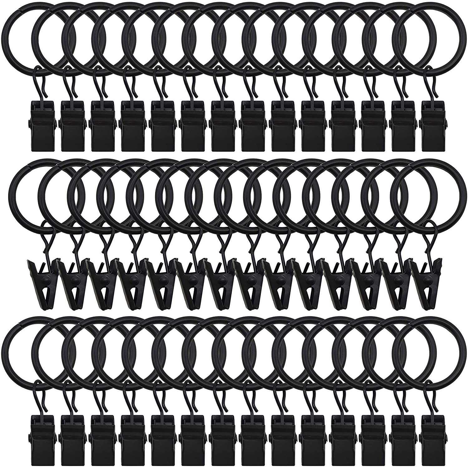 NAMUNY 42 Packs of Curtain Ring, with Clips, Decorative Curtains, Rust, Retro, 1 Inch, Inner Diameter, Black