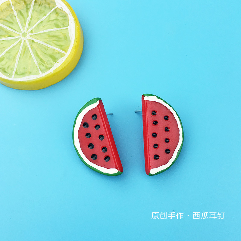 【Top-notch Small Fresh Cute Fruit Watermelon Earrings Female Temperament Soft Girl Student Earrings Fun