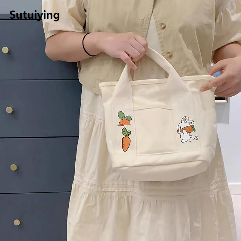 Sutuiying 1PC Canvas Women's Tote Bag Multi Pocket Cartoon Rabbit Carrot Luxury Women Handbag GJCUTE | Fashion New Design hand bag