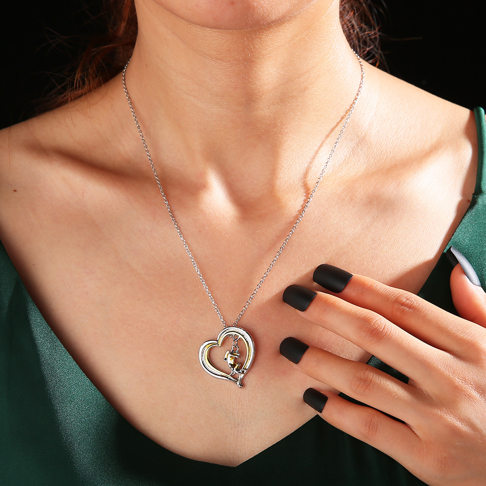 【Hottest Trends】Popular Fashion Simple Exquisite All-match Necklace Peach Heart Simple Animal Gold and Silver Plated Double Color Women Necklace
