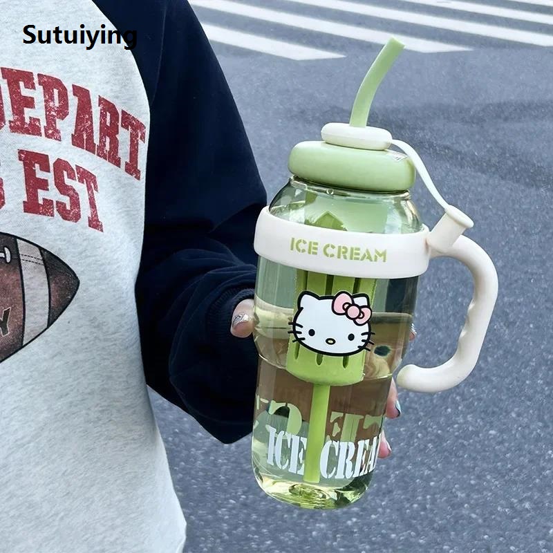 Sutuiying 1300ML Sanrio Water Cup Hello Kitty Anime Straw Cup Cartoon Cute New style Large Capacity Outdoor Activities Portable Tea Separation