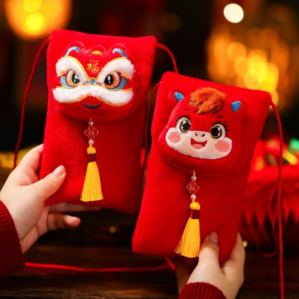 Red Packet Chinese Style Cloth Red Envelope Cartoon Traditional Red Pocket 2026 Year of The Horse Best Wishes Gift Envelopes Kids Gift