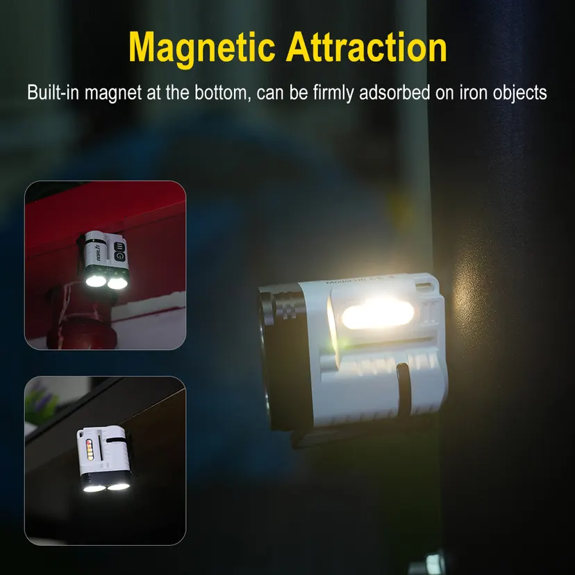 LED Flashlight Keychain Work Light Type-C Rechargeable Clip Torch with Magnet Camping Pocket Lantern