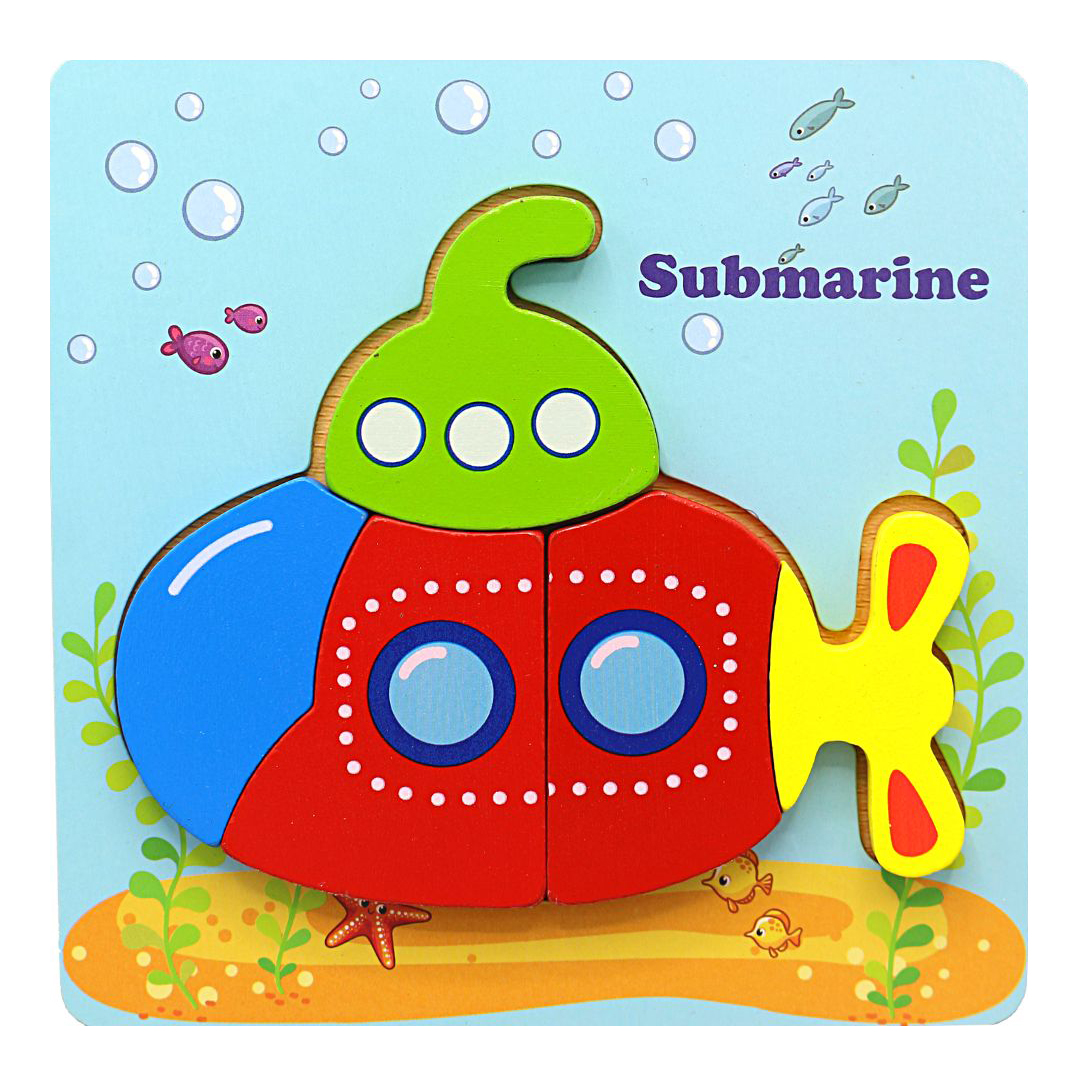 Colorful Wooden Submarine Shaped Puzzle, Early Learning & Education Cognition Toy Jigsaw Montessori Puzzle for Kids