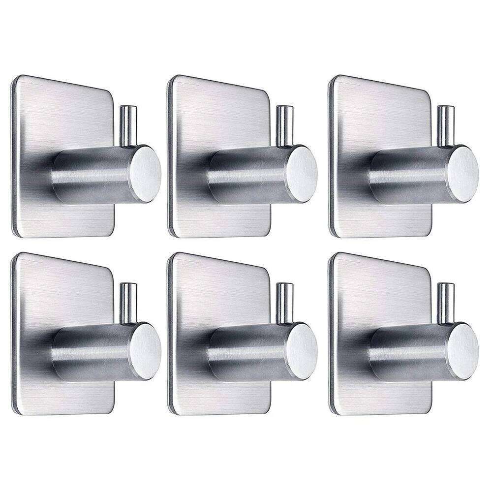 4/6Pcs Adhesive Heavy Duty Wall Waterproof Stainless Steel Hooks for Hanging Coat, Hat,Towel Robe Hook Bathroom