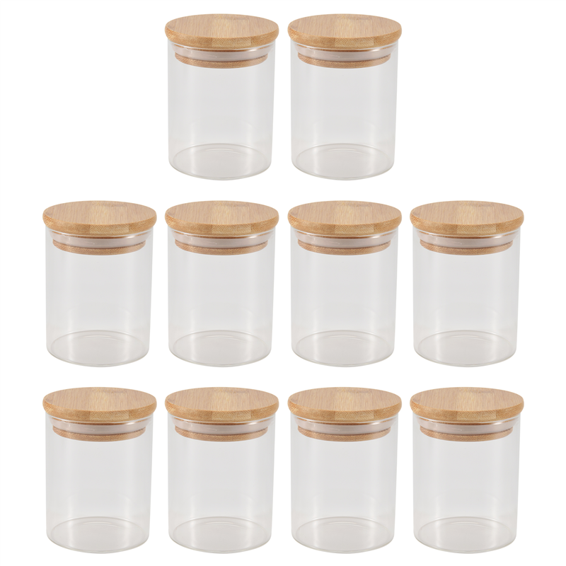 10Pcs Bamboo Wood Lid Glass Jar Airtight Canister Kitchen Storage Bottles Jars Food Container Tea Coffee Beans Candy Jar