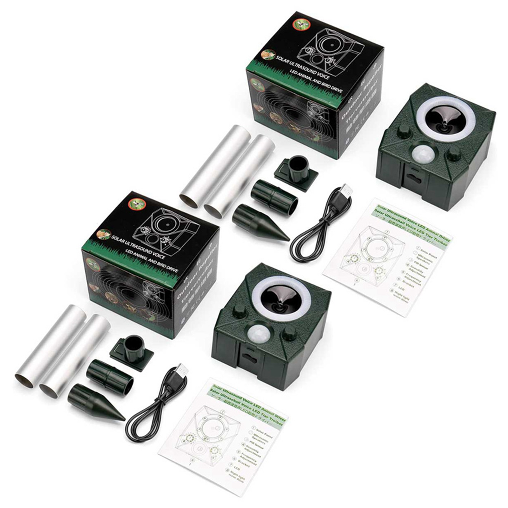 fasdaga 2X Cat Repellent Ultrasonic Cat Deterrents Animal Repellent Solar Powered Cat