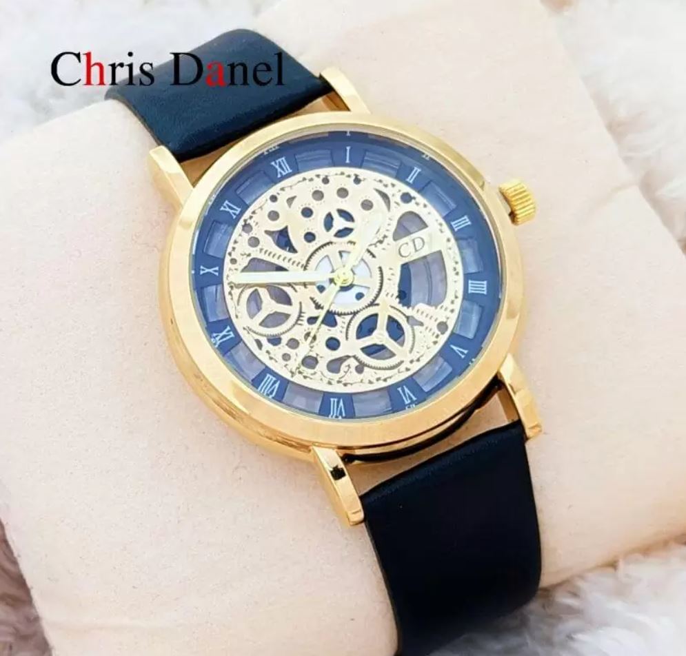 Chris Danel Men's Hollow Nacked Dialed Fashionable Designer Analog Watch - Golden/Black