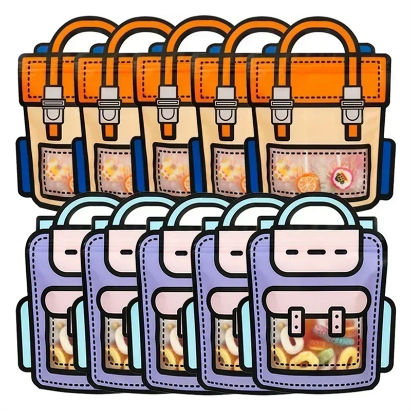 JAERBEE 40PCS Gifts Packaging Bags Cartoon School Bag Shape Candy Snack Self-Lock Bags for Kids Birthday Party Decors Gifts,C