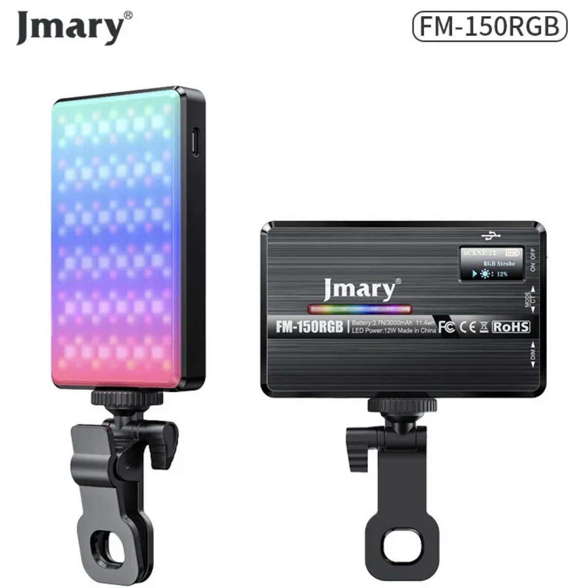 JMARY FM-150RGB Professional RGB LED Video Light, Portable Photography Fill Light for Camera, Phone, Vlogging, Live Stream & Studio Lighting