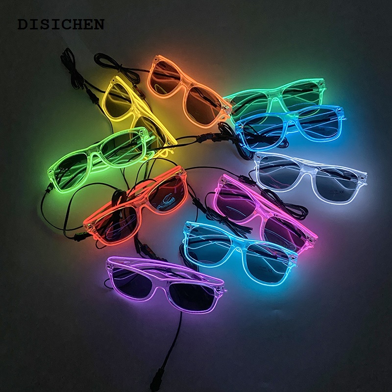 DISICHEN Bargain price 1Pcs Light Up LED Glasses with Dark Lens Neon EL Wire Glow Glasses Glow in The Dark Glow Favors Supplies for Kids Adults
