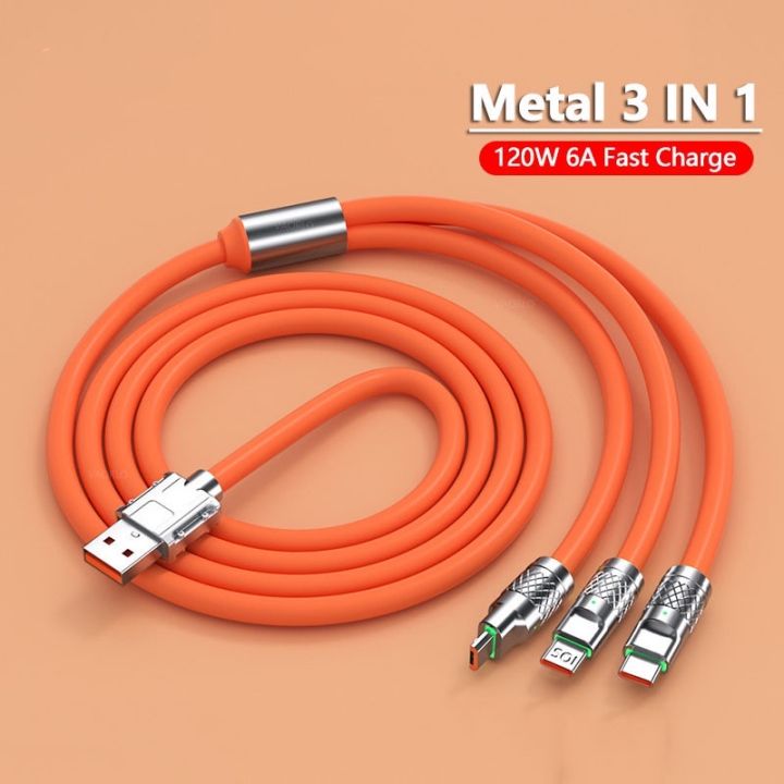 3 In 1 Fast Charging Data Cable,120W Portable Charger Cord With USB Type-C & Micro-USB For All Phones,Charger Type C Retractable USB Charging Cable