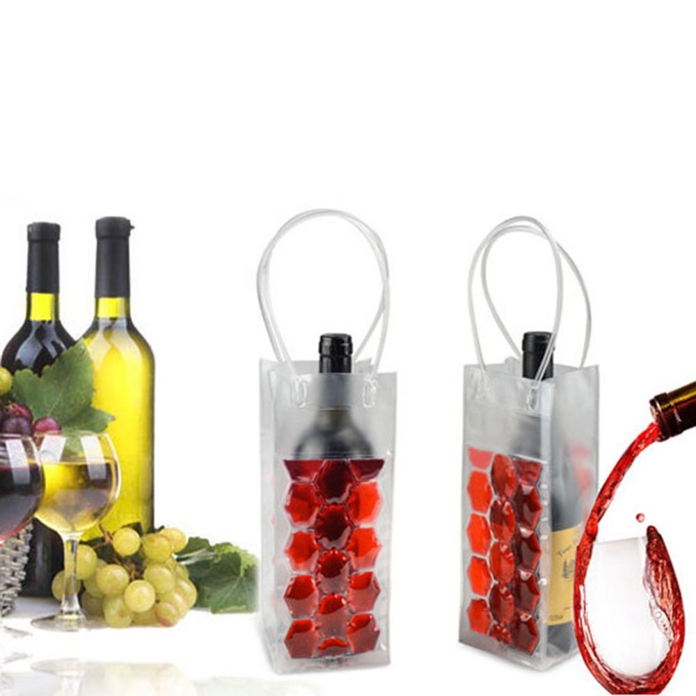 Gift Bag PVC Bottle Freezer Bag Portable Cooling Iced Tote Bag Ice-Cold Tools with Handle Red Handbag Outdoor