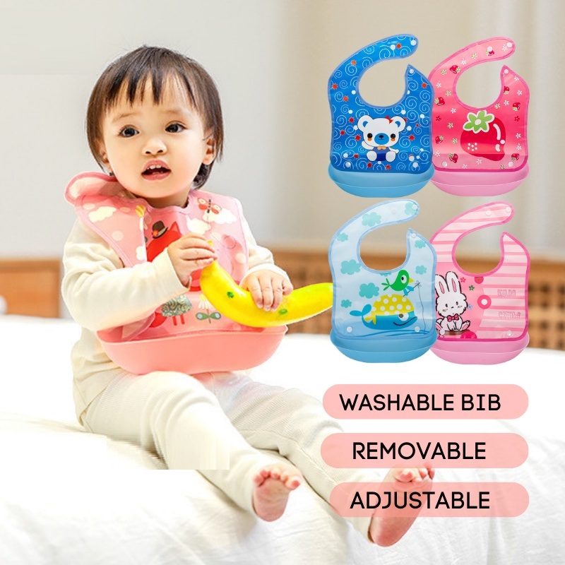 Mumlove Adjustable Waterproof Bib For Baby And Kids - Washable And Foldable Feeding Apron With Crumb Catcher
