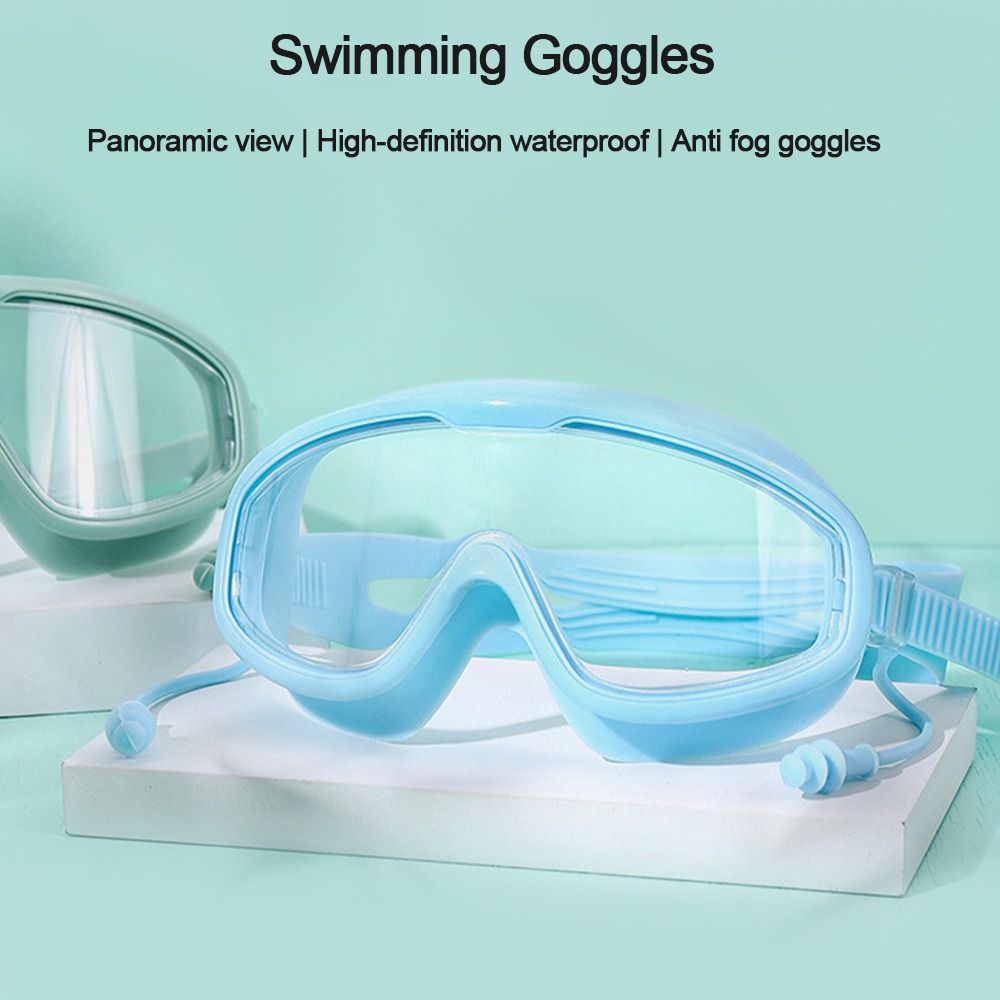 Mirror swimming goggles waterproof wide viewing angle universal male and female practical HD anti-fog swimming with earplugs glasses