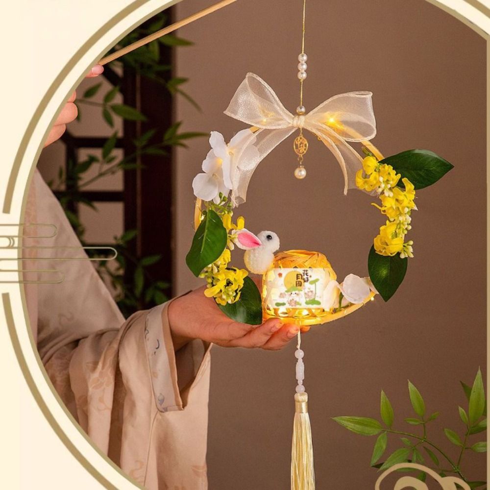 New Handmade Mid-Autumn Festival Lantern Cute Rabbit Traditional Hand-held Lanterns Portable Led Lights Festival Hanging Lamps