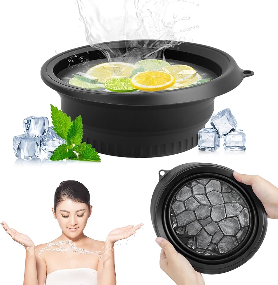 Face Bowl for Ice with Built-in Ice Tray Silicone Collapsible Wash Basin Portable Relieves Puffiness Shrinks Pores Space Saving for Home and Travel