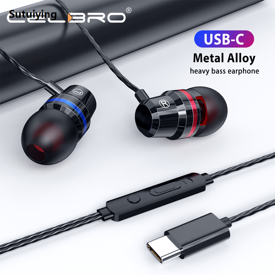 Sutuiying 【Best value for money】Wired Type C Earphone With Microphone HIFI Headphones Fashion Sport Earbuds Headset for Xiaomi Mi 10 9 Pro Samsung S20 Plus Video Game