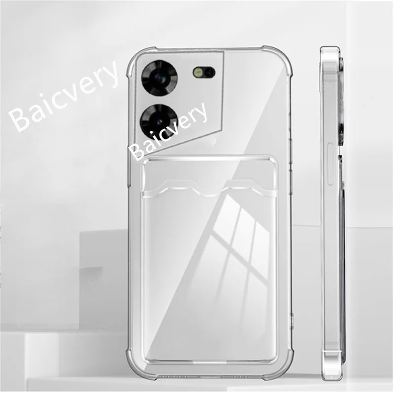 for TECNO POVA 5 LH7n POVA 5 Pro POVA5 Pro POVA 5Pro Shockproof Silicone Ultra Thin Clear Soft TPU Phone Case Card Pocket