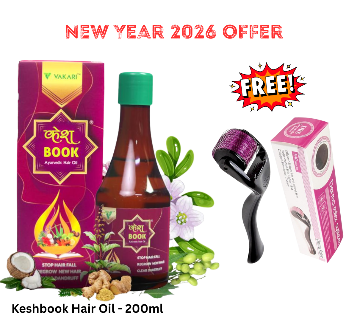 VAKARI Kesh Book Premium Ayurvedic Hair Oil 200ML - Hair Growth & Hairfall Solution With Free Dorma Roller