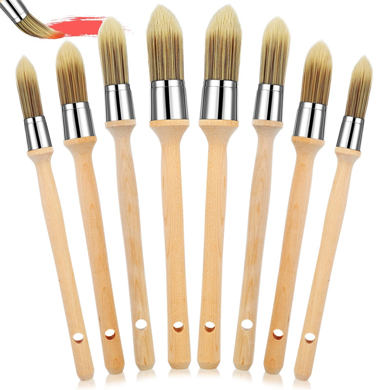 8 Pieces Trim Paint Brush with Wooden Handle Round Edge Painting Tool Paint Brushes for Corner House Wall Edges Art Easy to Use