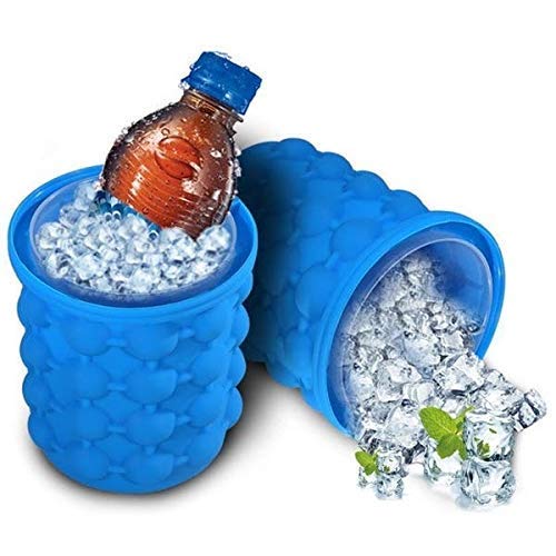 MK Ice Cube Maker Mould Ice Tray, Silicone Ice Bucket, (2 in 1) Ice-Ball Makers for Home, Round Portable Ice Bucket for Frozen Whiskey, Cocktail, Beverages|Space Saving Ice Cube Maker for Party