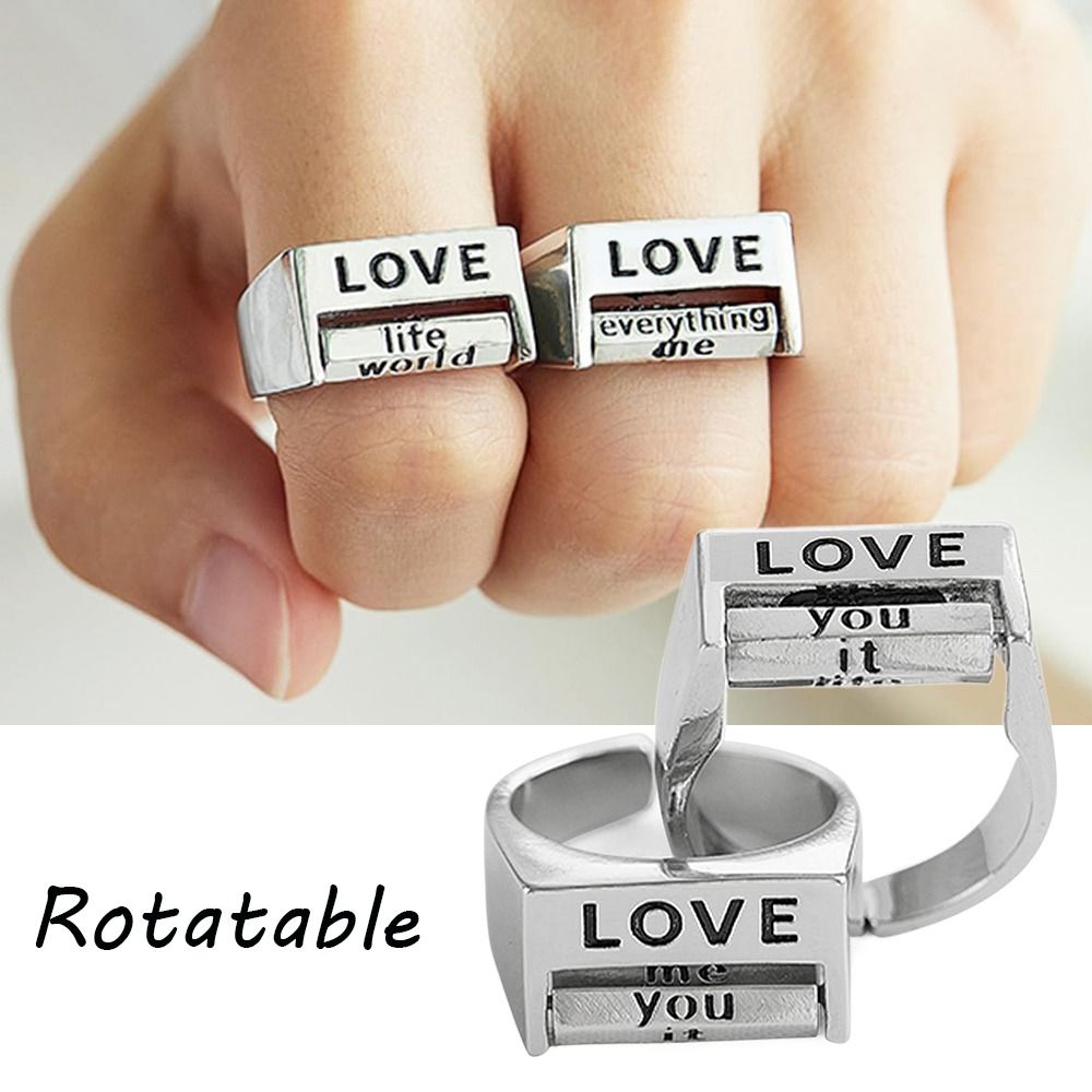 Creative Rotatable Love Ring Adjustable Silver Mood Ring Fidget Rotatable Mood Control Ring Jewelry Gift