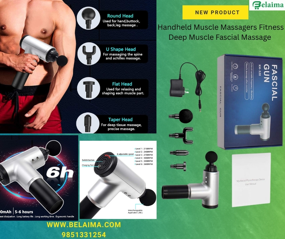KH-320 Muscle Massage Gun with 4 Heads: 6-Speed Pain Relief Description || Handheld Muscle Massagers Fitness Deep Muscle Fascial Massage || Muscle Massage Gun for Athletes Deep Tissue Relaxation Massage Device Rechargeable