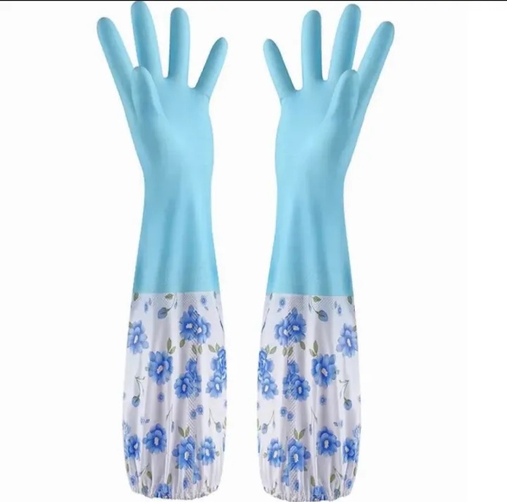 Housework Cleaning Latex Rubber Gloves Bundle Cuff Winter Velvet Lining Dishwashing Long Waterproof Insulated Kitchen