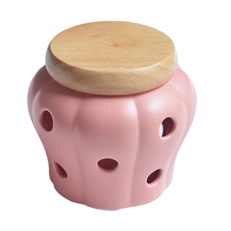 Ceramic Storage Cans Bamboo Lid Garlic Ginger Storage Tank Hollow Out Kitchen Organizer Tools Home Decor