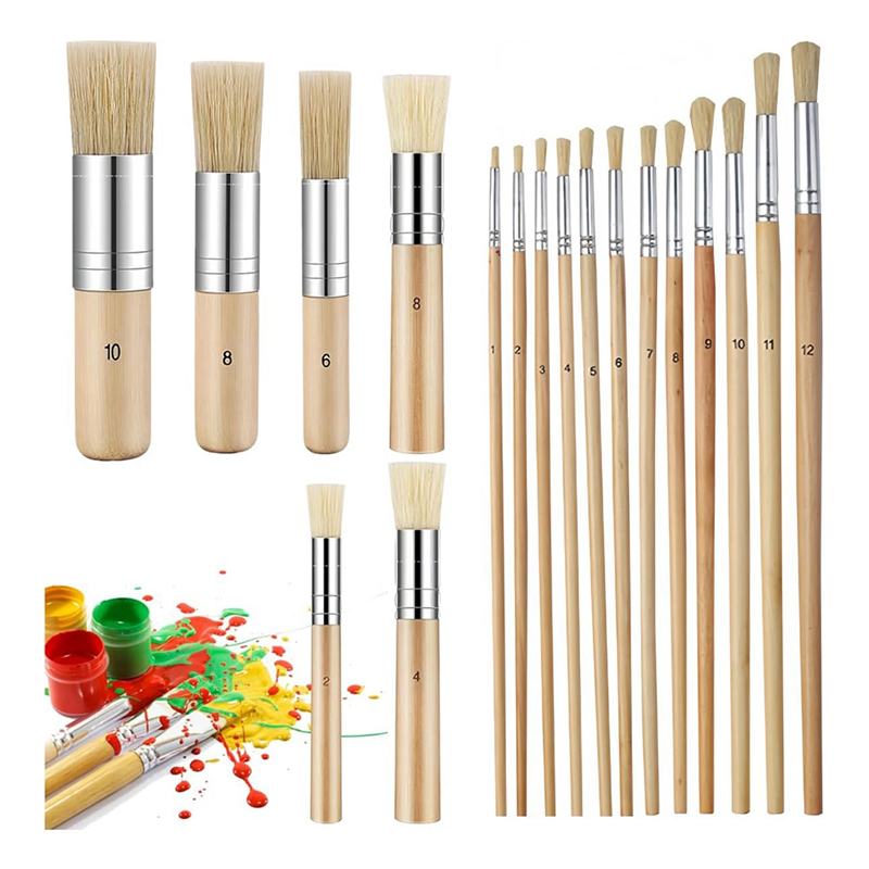 JAERBEE 18 PCS Wooden Stencil Brushes Template Art Paint Brushes Painting for Acrylic Oil Watercolor Art Painting DIY Crafts