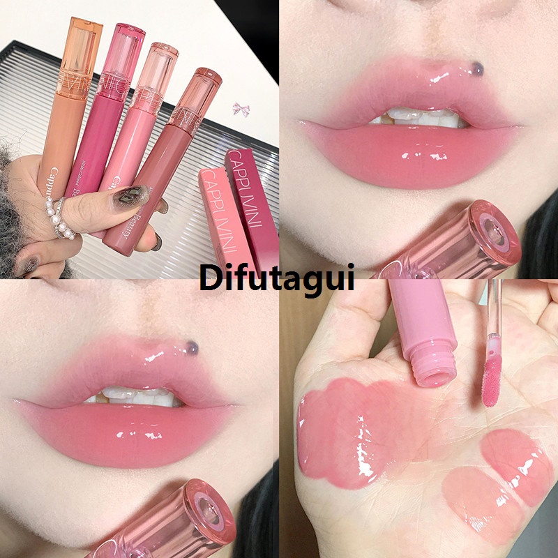 Difutagui Profesional 6 Colors Mirror Jelly Lip Glaze Waterproof Water-light Lip Sales promotion Gloss Lasting Moisturising Glossy Red Pink Tint Lips Makeup Cosmetics