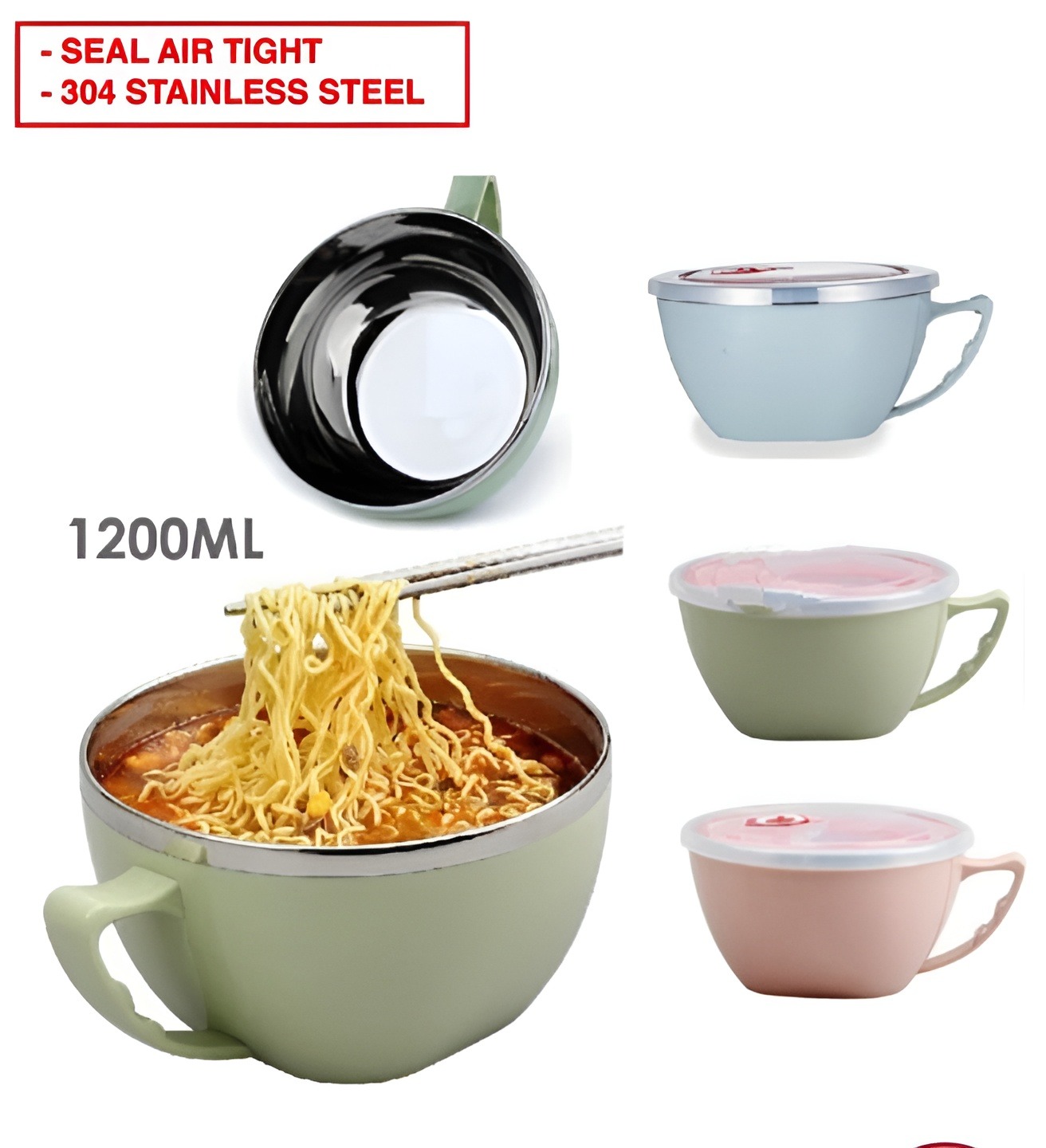 304 Stainless Steel Instant Noodle Bowl Student Dormitory Canteen with Lid Korean Lunch Box Lunch Box Adult Tableware