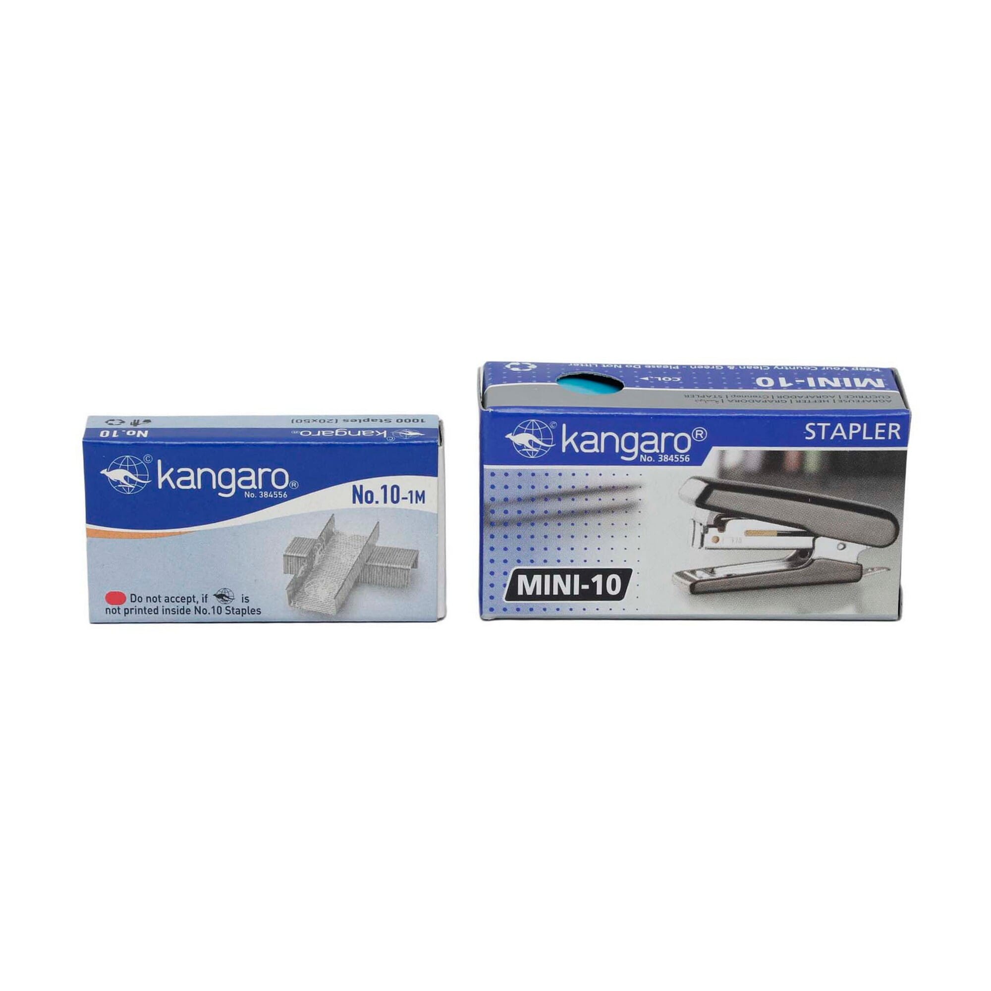 Kangaro Stapler Mini 10 Stapling Capacity 10 Sheets with Staple Pin No 10 Combo 1+1 Pack