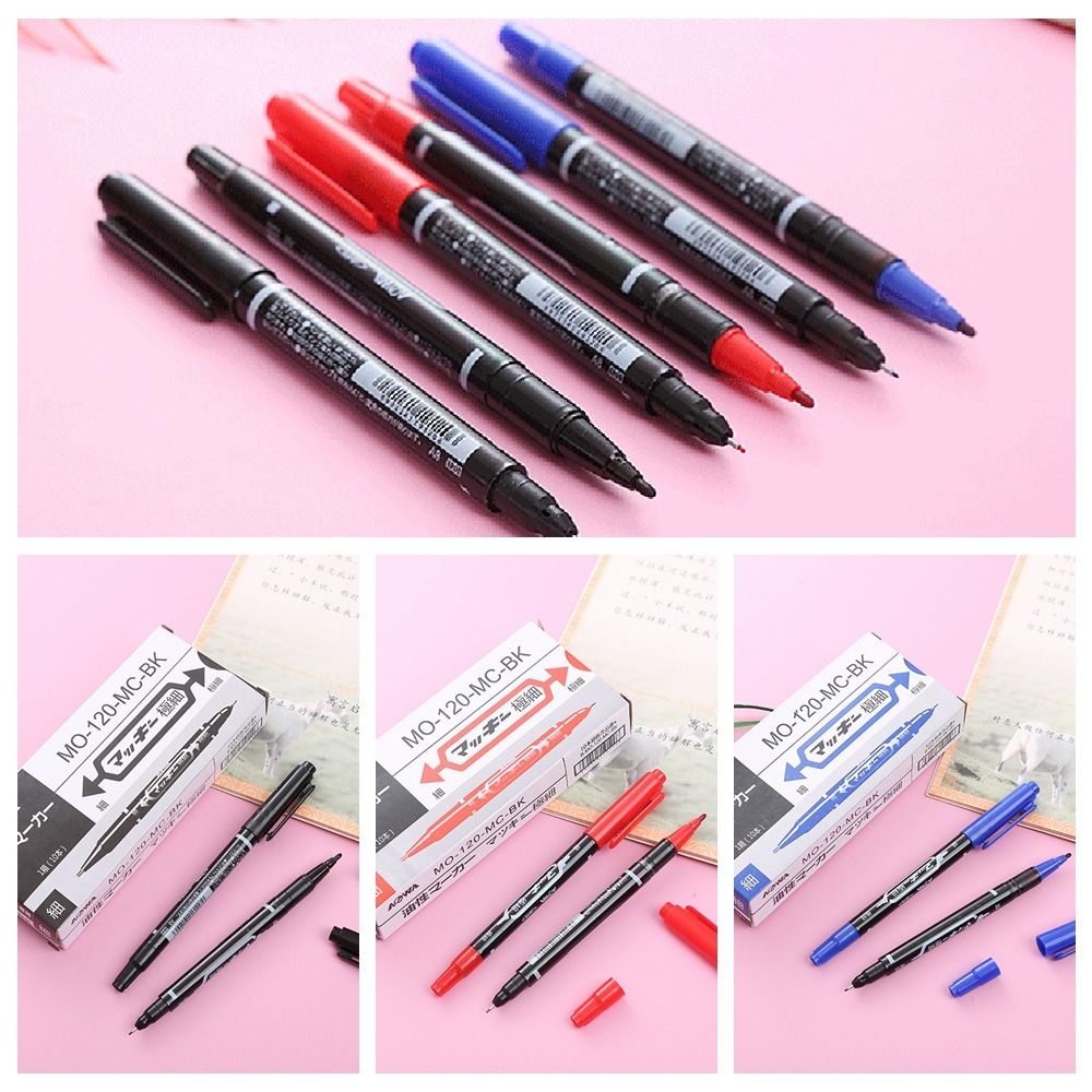 10Pcs/box New Plastic Double-Ended Marker Fine Point Nib Fast Dry Marker Pen Office School Supplies Waterproof Writing Pen