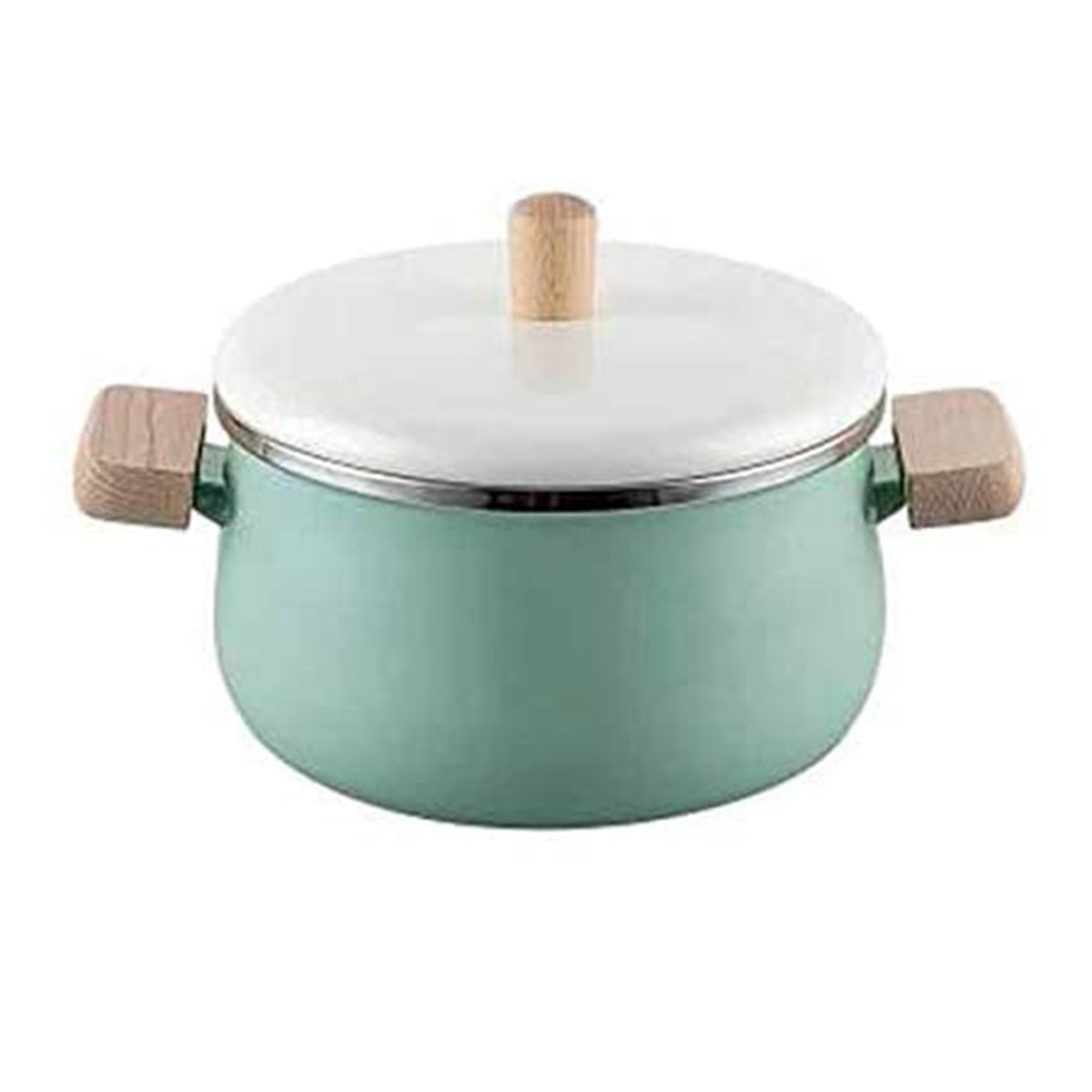 Enamel Wooden Handle Milk Pot Soup Pot Stew Pot Manual Pan Green