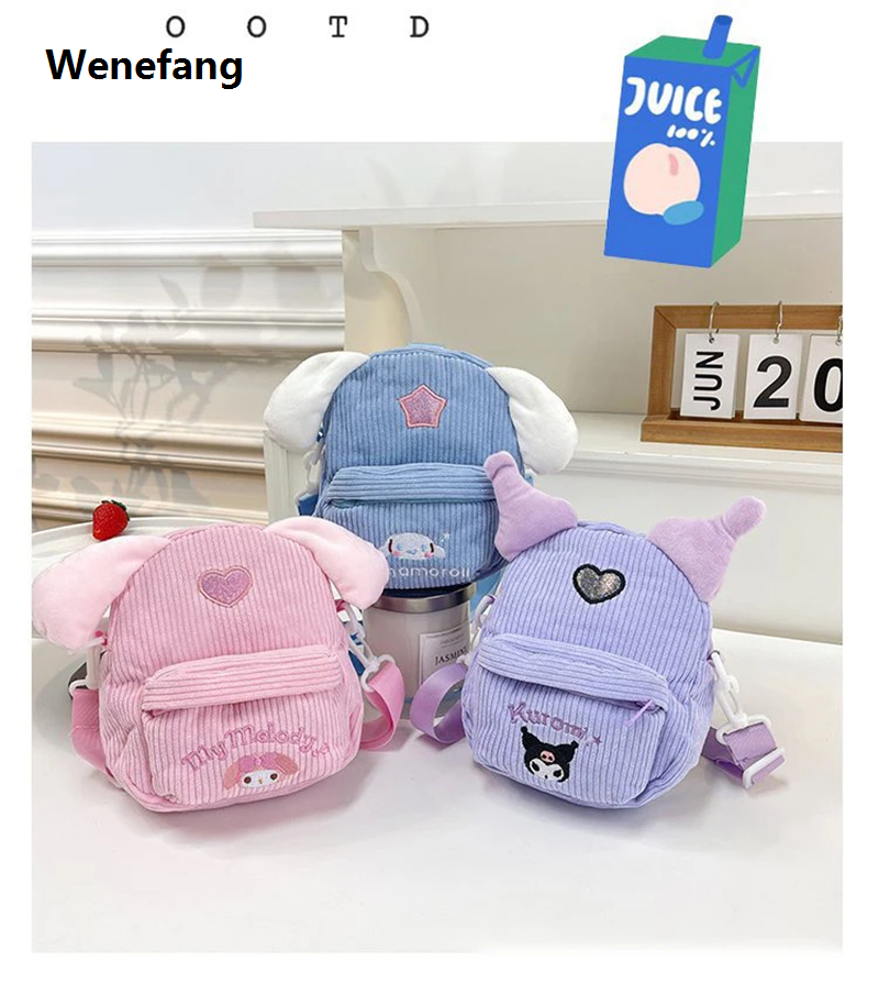 Wenefang Kawaii Sanrio Plush Bag Hellokitty Kuromi Cinnamoroll Anime Cartoon Handbag Crossbody Cosmetic Travel Storage Bags Girls Gifts