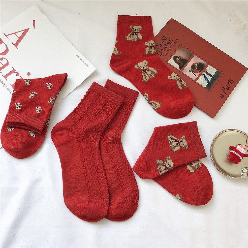 1 Pair Cartoon Girls Short Socks Cotton Hosiery Christmas Socks Autumn Winter Women's Socks