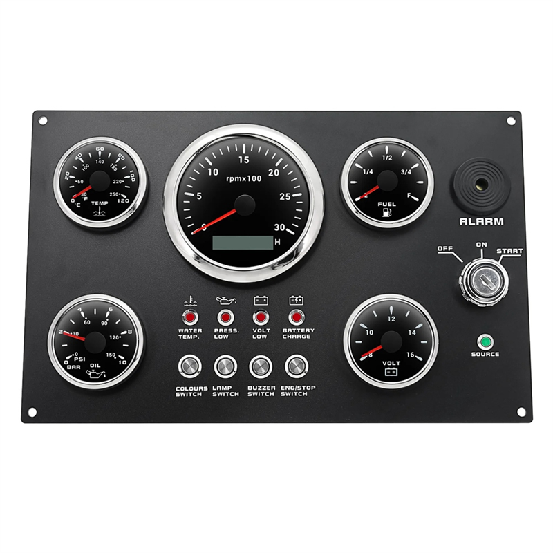 LED Gauge Set with Instrument Switch Panel Water Temp+Fuel+Oil +Voltmeter+ Tachometer for Marine Boat Car
