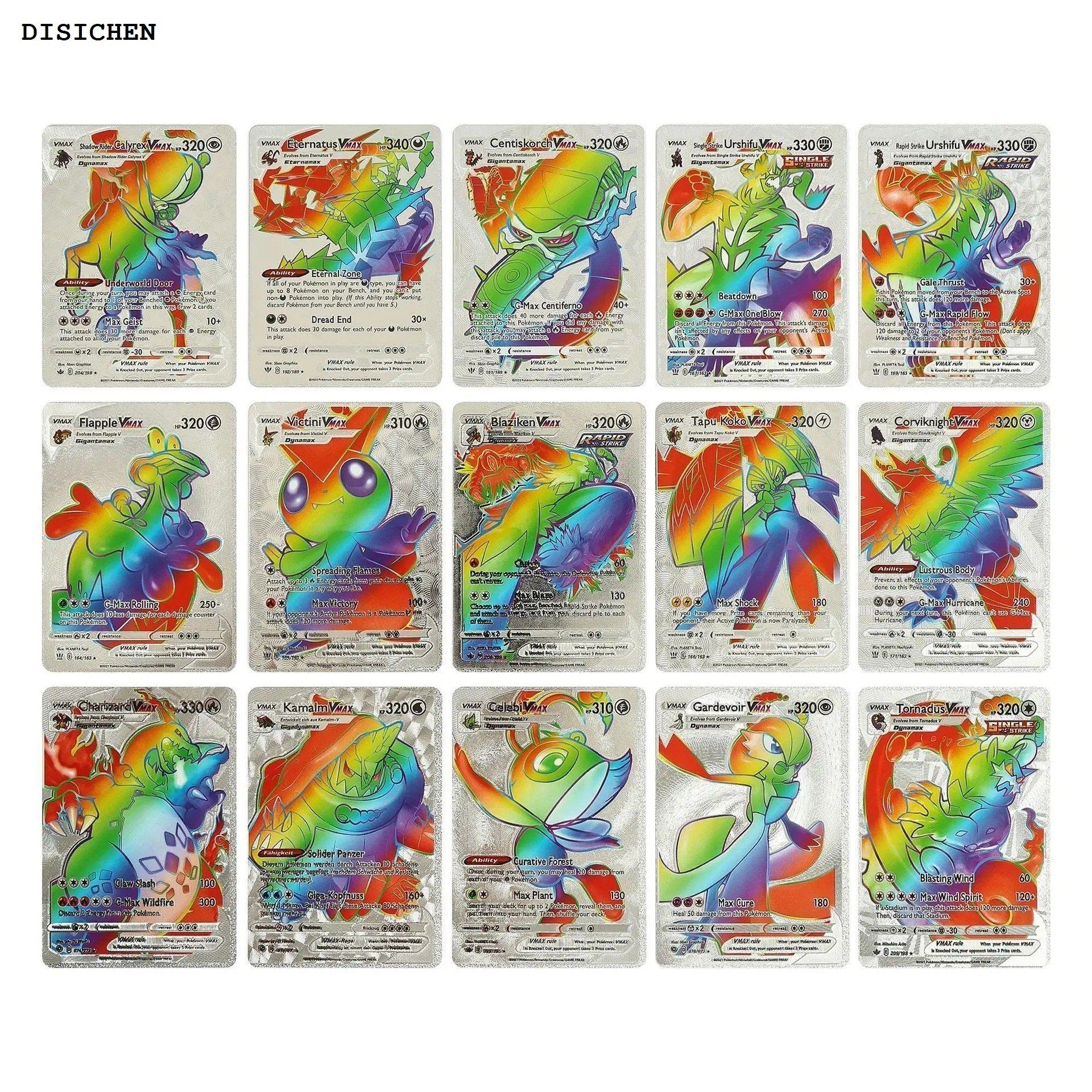 DISICHEN 2025 New 55Pcs Pokemon Rainbow Card Charizard Pikachu Arceus Gold Foil Silver Black English VSTAR VMAX Card Rare Battle Collection Cards