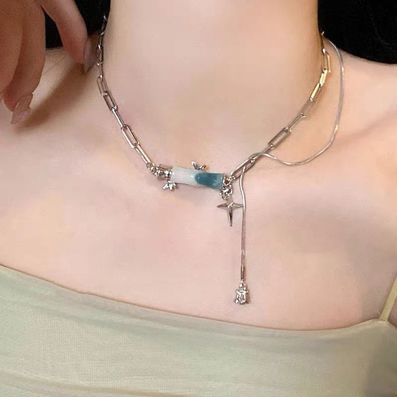 【Hottest Trends】Dongdaemun Retro Necklace Women's Niche Bamboo Five-pointed Star Cross Collarbone Chain Fashion Light Luxury High-end Sense