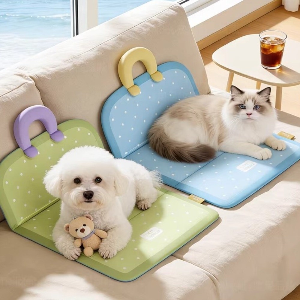 Portable Waterproof Folding Dog Cooling Mat Breathable Anti-Slip Dog Bed Pad Cartoon Pattern with Pillow Pet Sleeping Pad Summer