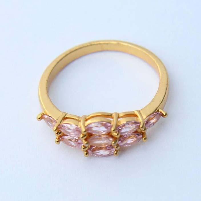 Gold Plated 22Mm Ring For Women Light Pink Stones