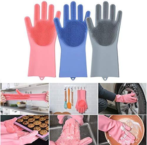 Vylon Magic Dish Washing Silicone Gloves with Scrubber Reusable Scrub Gloves for Cleaning Kitchen, Bathroom (1 Pair: Right + Left Hand)