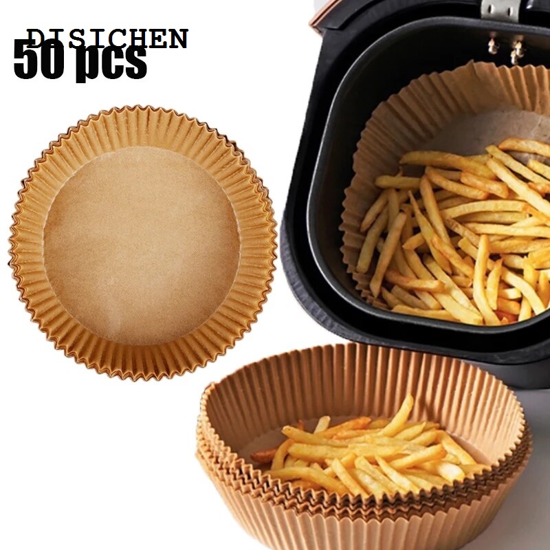DISICHEN Fashion 50 Pcs Air Fryer Paper Liners Non-Stick Disposable Paper Tray for Air Fryer Cheesecake Air Fryer Accessories Baking PaperHats Caps