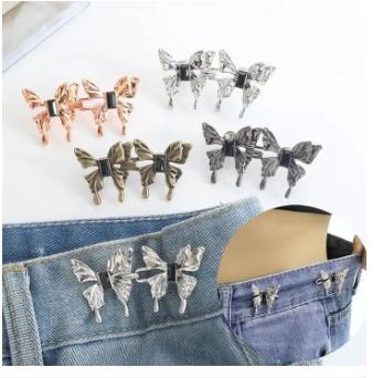 Butterfly Design Adjustable Jeans Button Clips - Waist Tightener Buckle, Snap-On Pants Adjuster for Skirts & Trousers